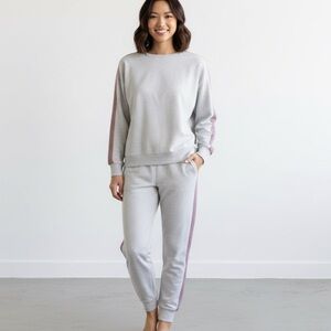 ALLFENIX SET Grey Leopard Striped Cotton Crew Sweatshirt and Sweatpants size M